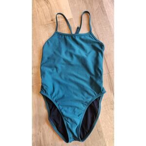 Jolyn Jackson Lace Up One Piece Swimsuit Dark Teal Sz 30 READ